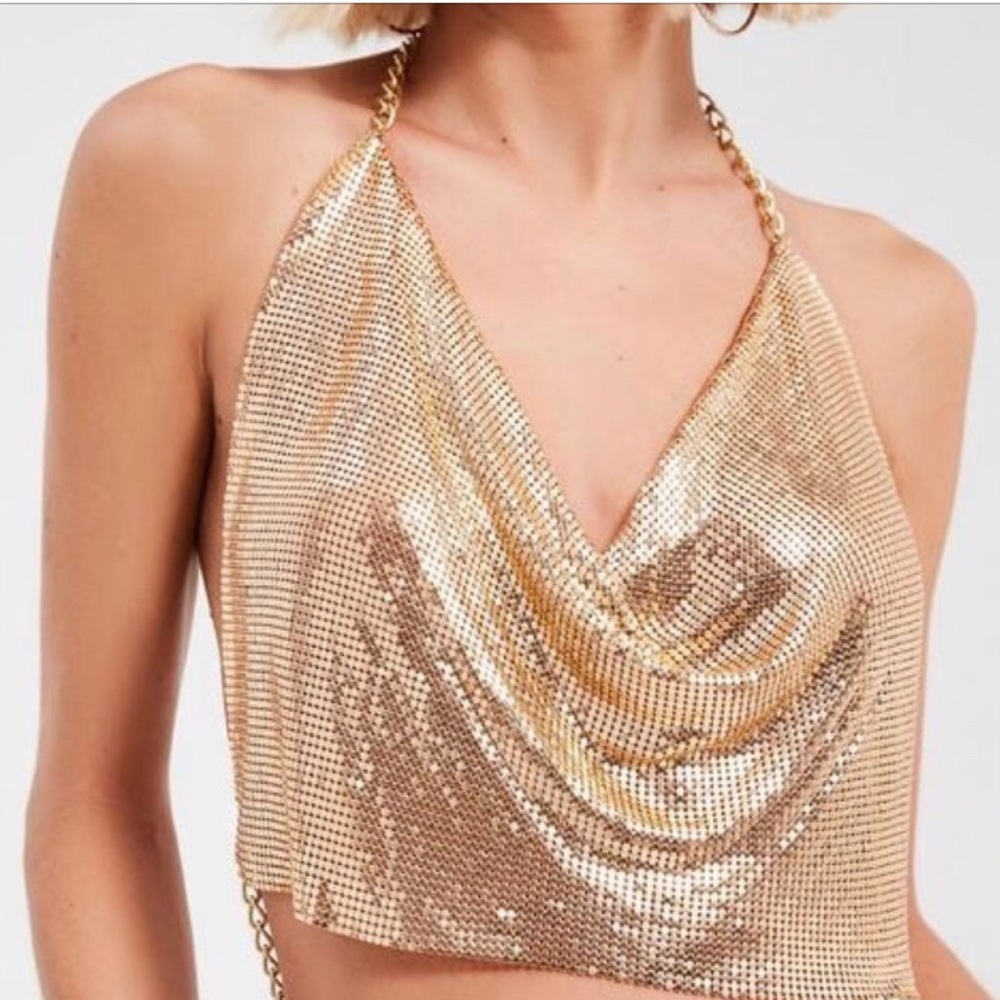 Gold Metallic Halter Crop Top